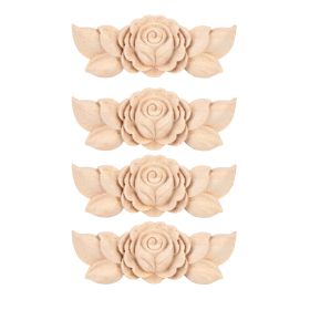 4Pcs Flower Carved Corner Onlay Applique Door Cabinet Vintage Style Furniture Decor(D) (Option: Type D)