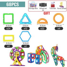 21-180pcs Big Size Magnetic Designer Magnet Building Blocks Construction Set Magnetic Bircks DIY Toys For Children Gifts (type: 68pcs)