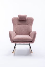 35.5 inch Rocking Chair, Soft Teddy Velvet Fabric Rocking Chair for Nursery (Color: Pink, Material: Teddy Velvet)