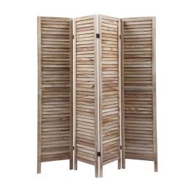 4-Panel Wood Room Divider Louver Partition Screen, 5.6 Ft. Tall Folding Privacy Screen for Home Office, Bedroom, Rustic Brown XH (Color: light burnt)