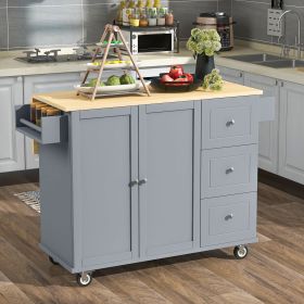 Rolling Mobile Kitchen Island with Solid Wood Top and Locking Wheels,52.7 Inch Width,Storage Cabinet and Drop Leaf Breakfast Bar,Spice Rack (Color: Blue+Grey, Material: MDF)