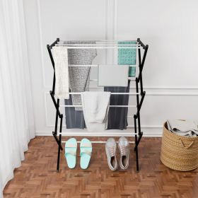 1set, Metal Clothes Rack, Pre Assembled Clothes Rack, Expandable Laundry Drying Rack, Towel Rack For Indoor And Outdoor Use (Color: Black+White)