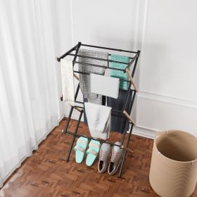 1set, Metal Clothes Rack, Pre Assembled Clothes Rack, Expandable Laundry Drying Rack, Towel Rack For Indoor And Outdoor Use (Color: Bamboo)