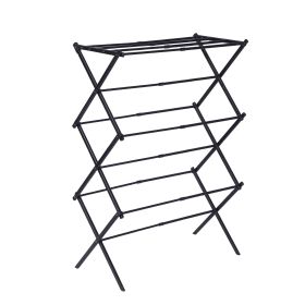 1set, Metal Clothes Rack, Pre Assembled Clothes Rack, Expandable Laundry Drying Rack, Towel Rack For Indoor And Outdoor Use (Color: Black)